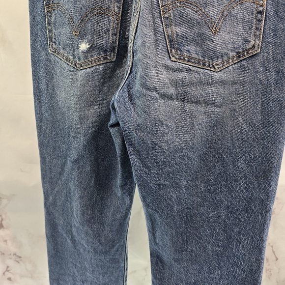 Levis Premium Jeans Women 26 Ribcage Straight Ankle Ripped Hole Button High Rise - Picture 7 of 13